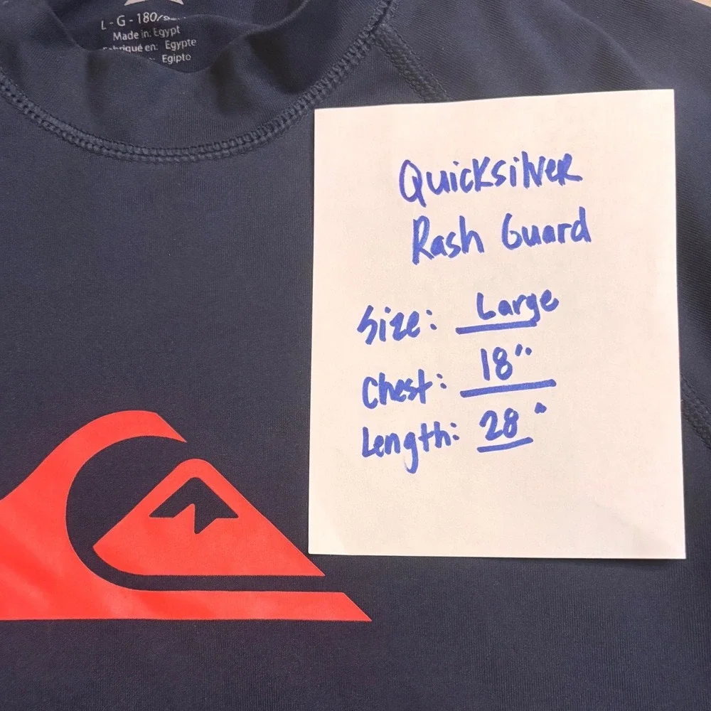 Quiksilver Rash Guard Mens Large Navy Blue Short Sleeve Logo Swim Shirt